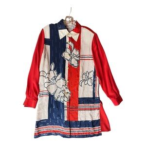 Red and Blue Floral Button-Up Shirt Diane Gilman Size Small